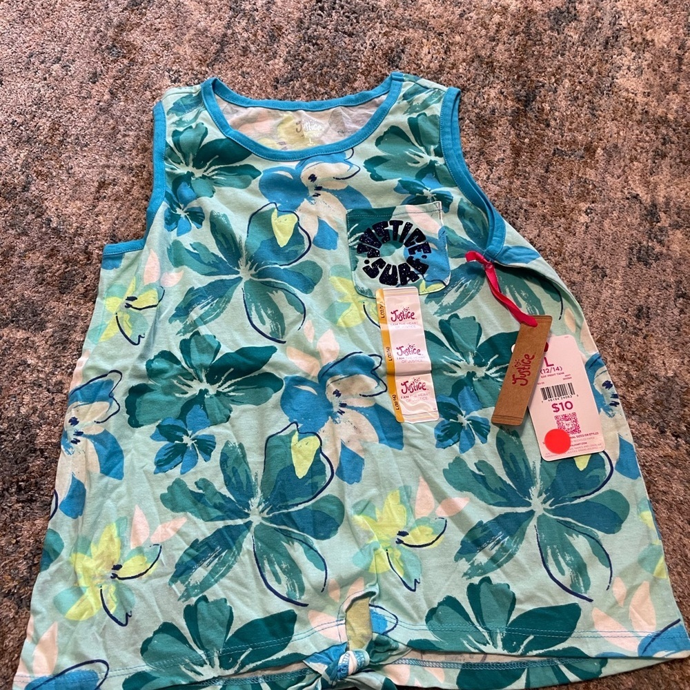 Justice Girls Teal Floral Tank Top with Pocket